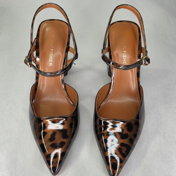 NWT Marc Fisher Women's Doster Block Heel Pumps - Leopard Patent - Picture 3 of 7